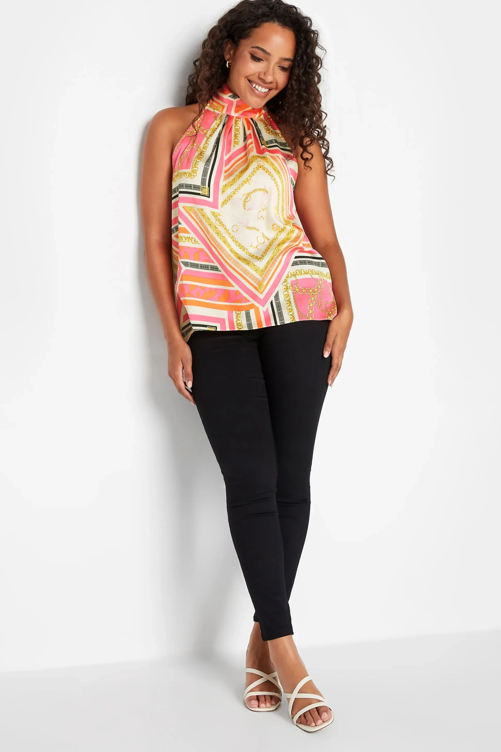 M&Co Womens M&Co Pink Scarf Print Halter Neck Blouse