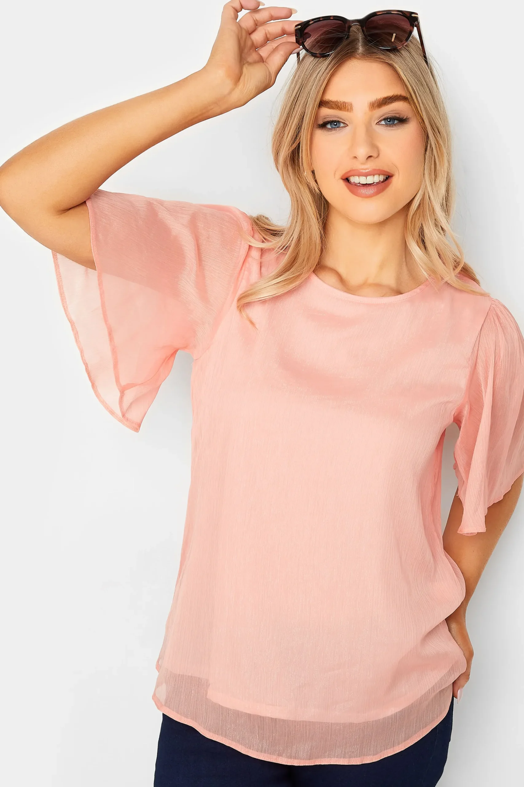 M&Co Womens M&Co Pink Shimmer Angel Sleeve Blouse