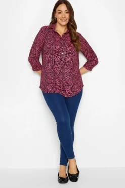 M&Co Womens M&Co Pink Spot Print Half Placket Jersey Shirt