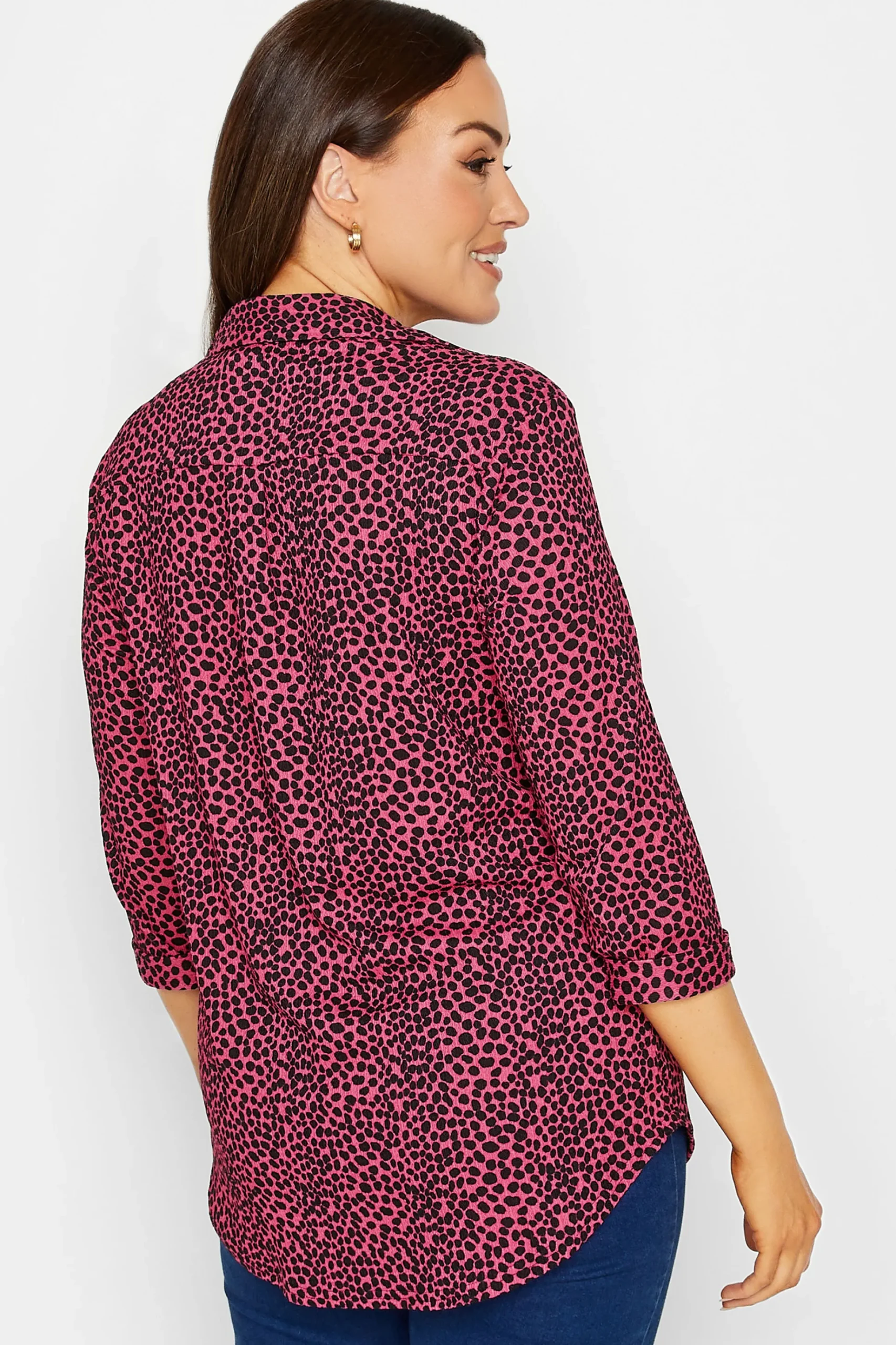 M&Co Womens M&Co Pink Spot Print Half Placket Jersey Shirt