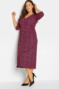 M&Co Womens M&Co Pink Spot Print Button Through Midi Dress