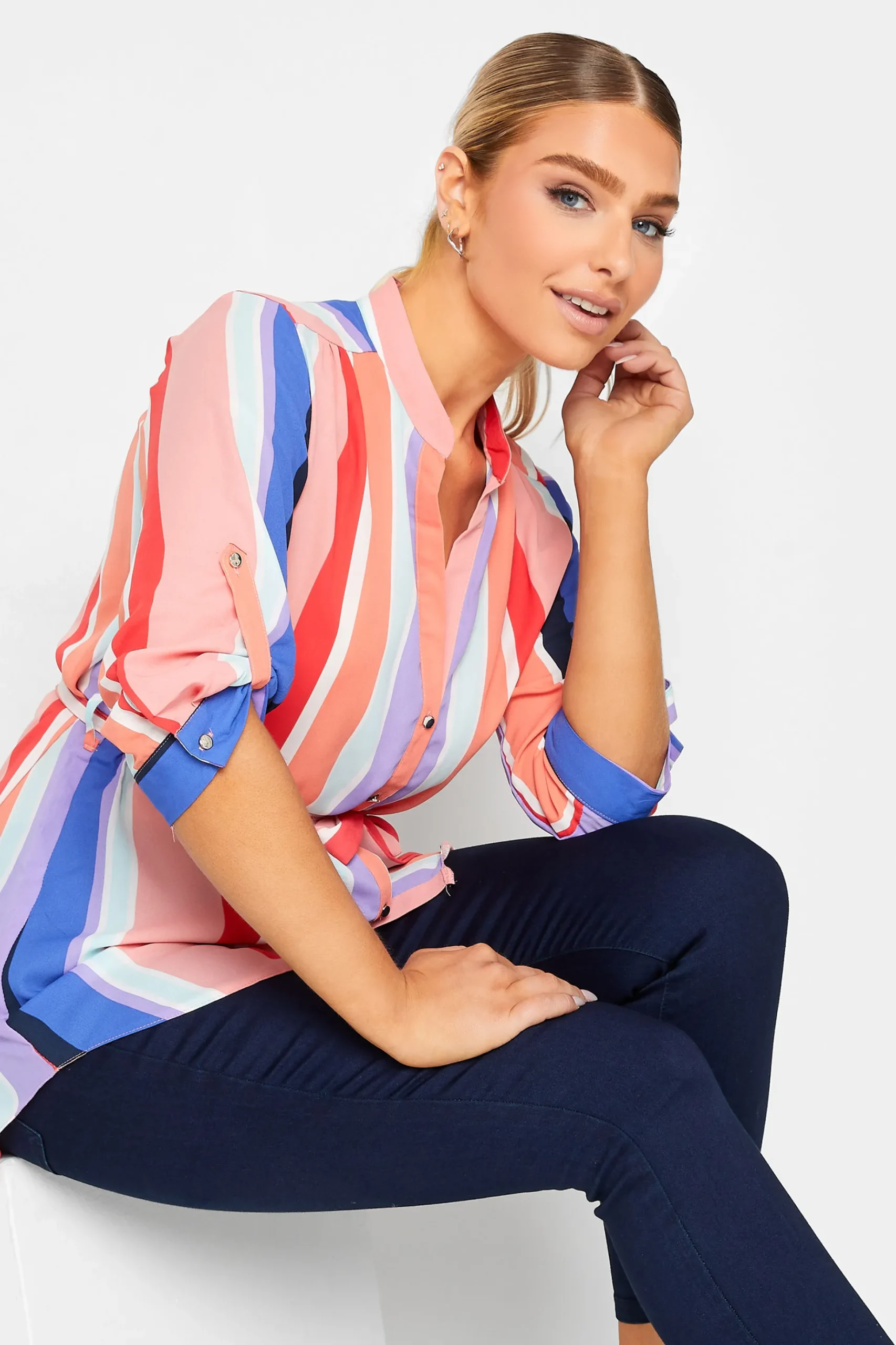 M&Co Womens M&Co Pink Stripe Tie Waist Blouse