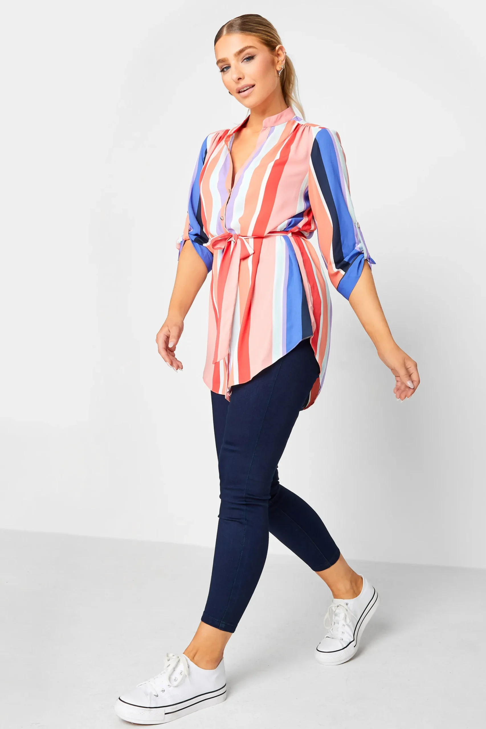 M&Co Womens M&Co Pink Stripe Tie Waist Blouse