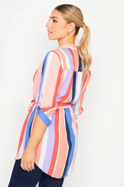 M&Co Womens M&Co Pink Stripe Tie Waist Blouse