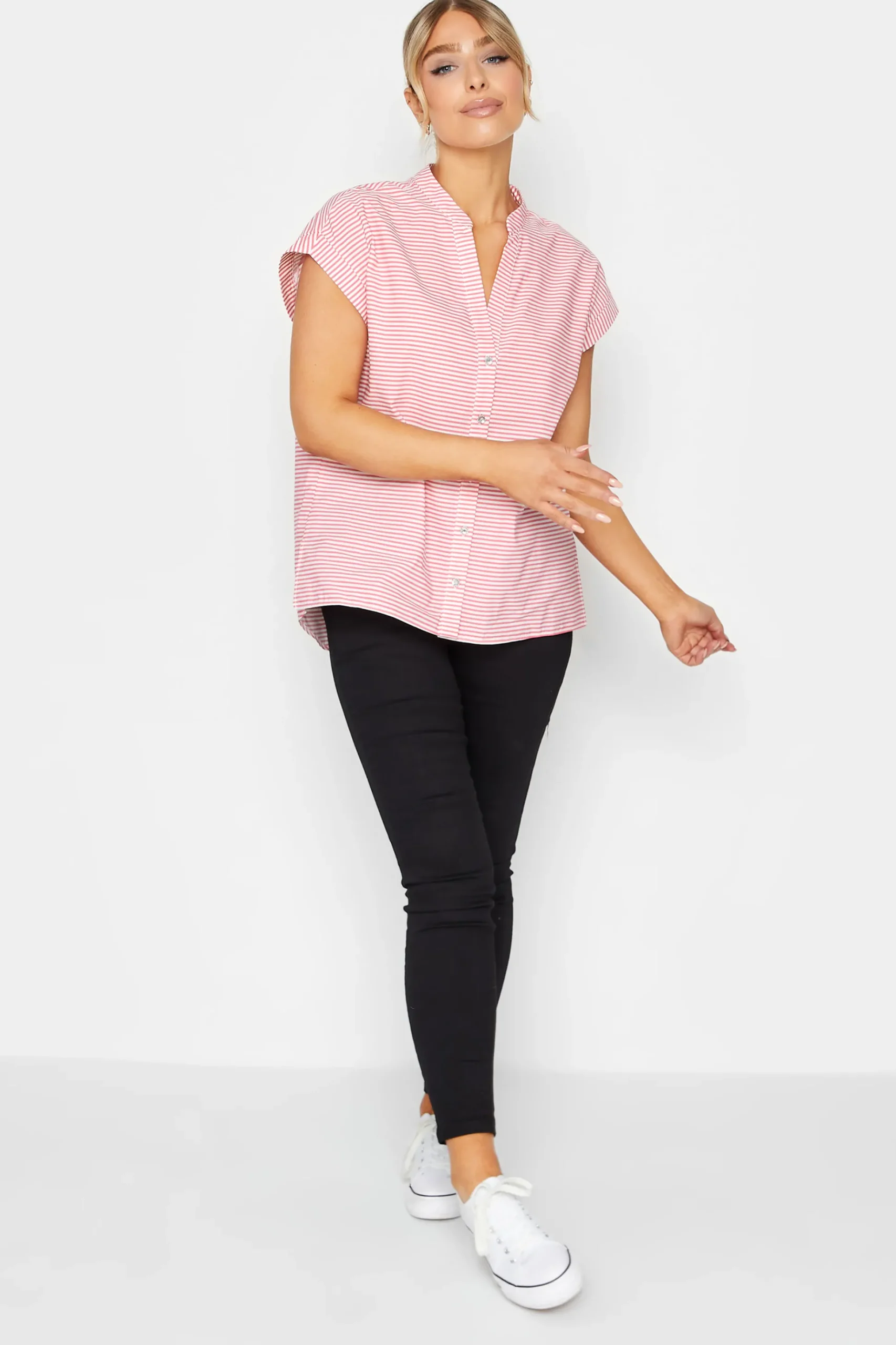 M&Co Womens M&Co Pink Stripe Print Shirt