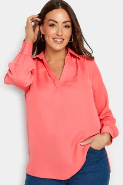 M&Co Womens M&Co Pink V-Neck Collared Blouse