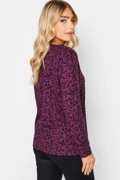 M&Co Womens M&Co Purple Animal Print Long Sleeve Cotton Top