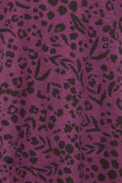 M&Co Womens M&Co Purple Animal Print Long Sleeve Cotton Top