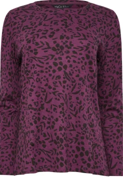 M&Co Womens M&Co Purple Animal Print Long Sleeve Cotton Top
