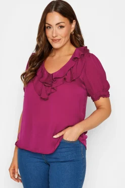 M&Co Womens M&Co Purple Frill Front Blouse
