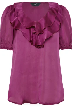 M&Co Womens M&Co Purple Frill Front Satin Blouse