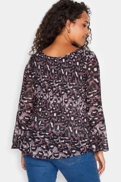 M&Co Womens M&Co Purple Leopard Print Pleat Blouse