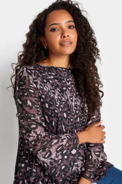 M&Co Womens M&Co Purple Leopard Print Pleat Blouse