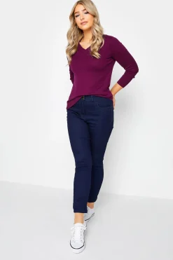 M&Co Womens M&Co Purple Long Sleeve V-Neck Jumper