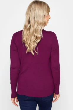 M&Co Womens M&Co Purple Long Sleeve V-Neck Jumper