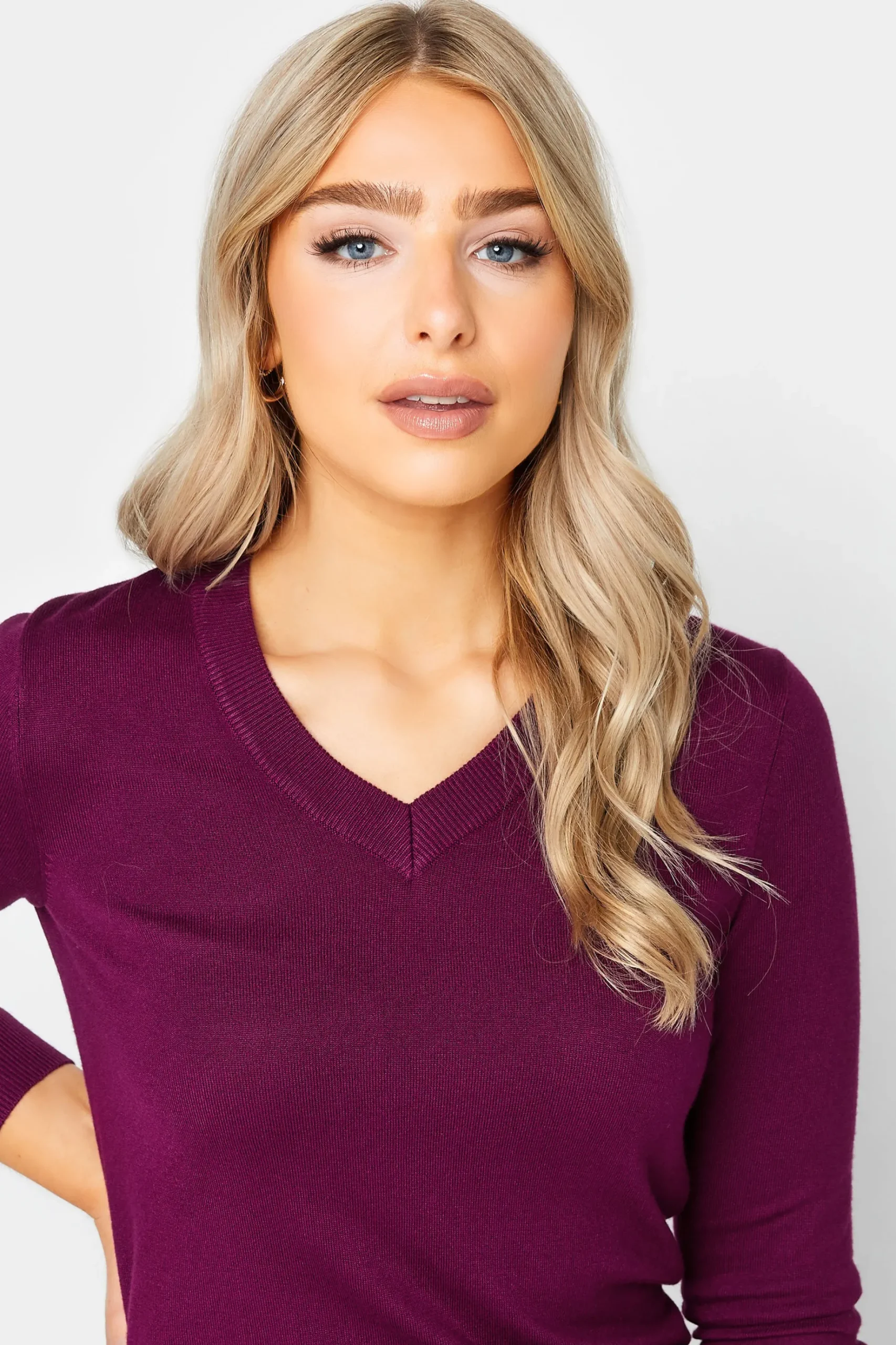 M&Co Womens M&Co Purple Long Sleeve V-Neck Jumper