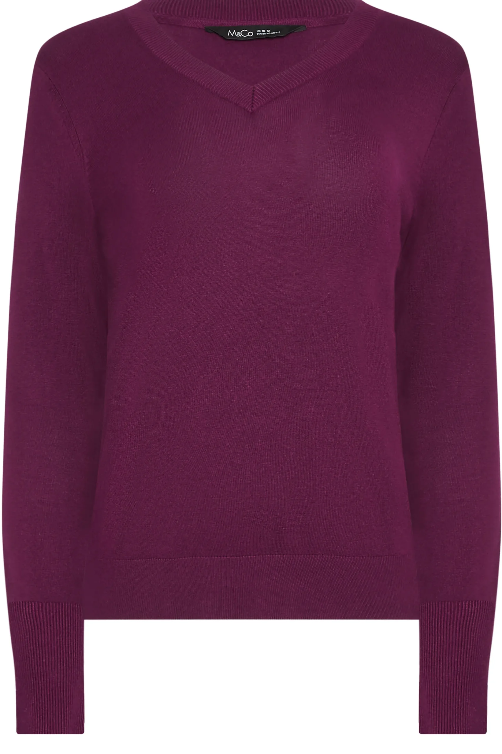 M&Co Womens M&Co Purple Long Sleeve V-Neck Jumper