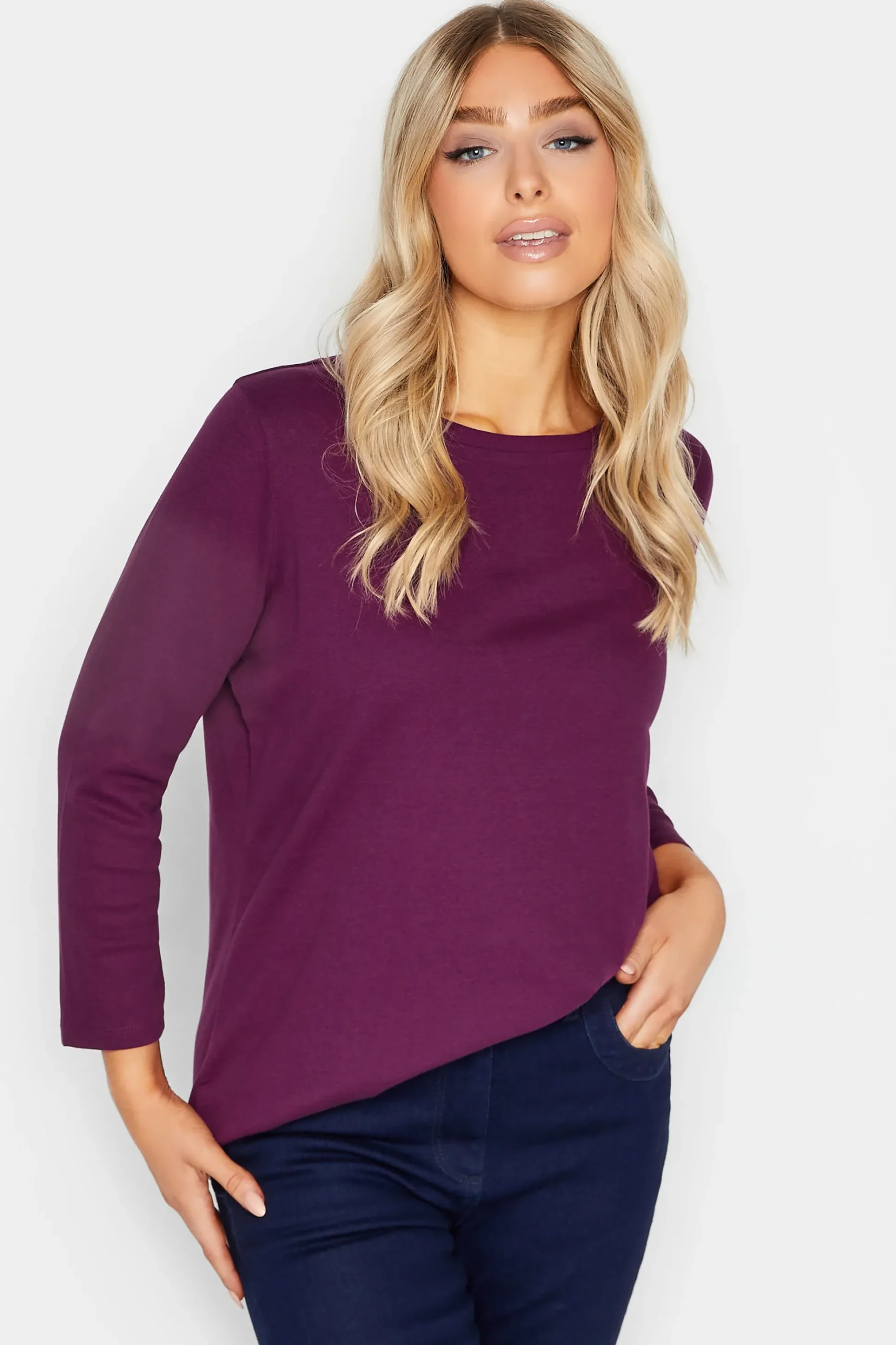 M&Co Womens M&Co Purple Long Sleeve Cotton Blend Top