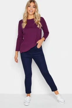 M&Co Womens M&Co Purple Long Sleeve Cotton Blend Top