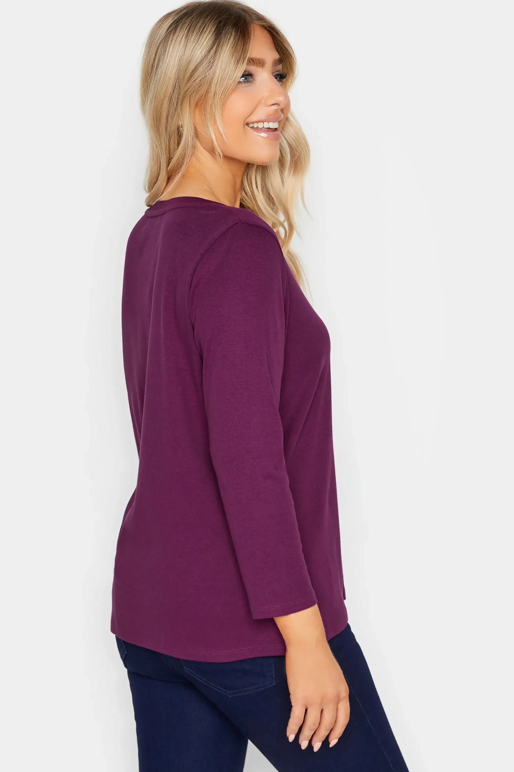 M&Co Womens M&Co Purple Long Sleeve Cotton Blend Top