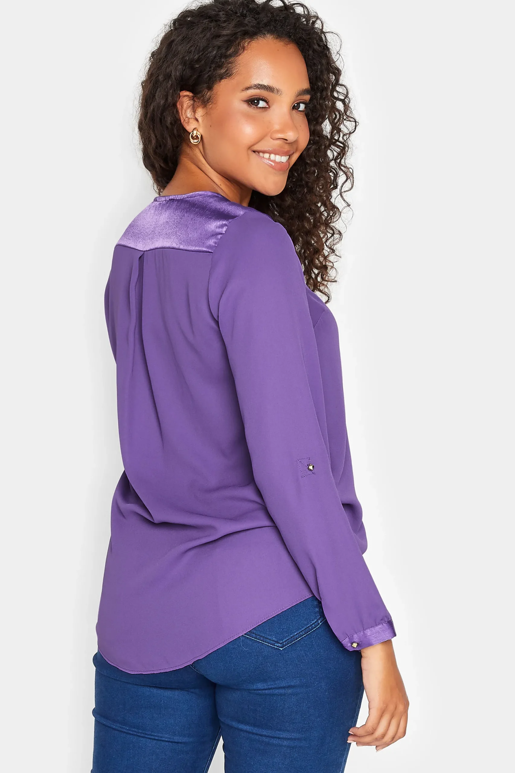 M&Co Womens M&Co Purple Satin Contrast Panel Shirt