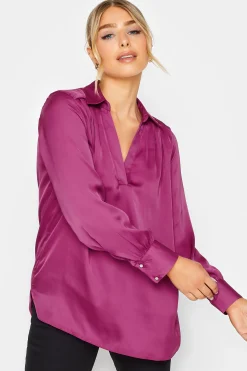 M&Co Womens M&Co Purple Satin V-Neck Blouse