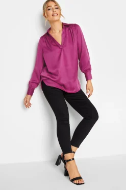 M&Co Womens M&Co Purple Satin V-Neck Blouse