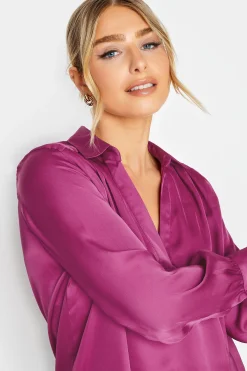 M&Co Womens M&Co Purple Satin V-Neck Blouse