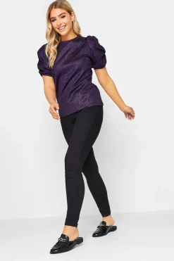 M&Co Womens M&Co Purple Shimmer Ruched Sleeve Blouse