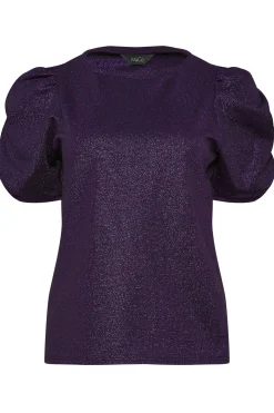 M&Co Womens M&Co Purple Shimmer Ruched Sleeve Blouse