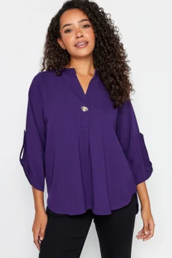 M&Co Womens M&Co Purple Statement Button Tab Sleeve Shirt