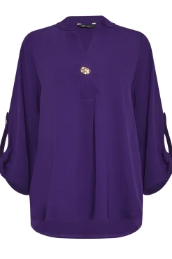 M&Co Womens M&Co Purple Statement Button Tab Sleeve Shirt