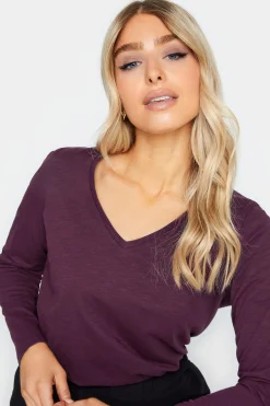 M&Co Womens M&Co Purple V-Neck Long Sleeve Cotton Blend T-Shirt