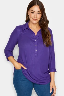 M&Co Womens M&Co Purple V-Neck Half Placket Shirt