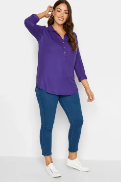 M&Co Womens M&Co Purple V-Neck Half Placket Shirt