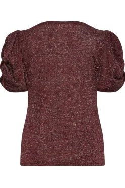 M&Co Womens M&Co Red & Silver Glitter Ruched Sleeve Blouse
