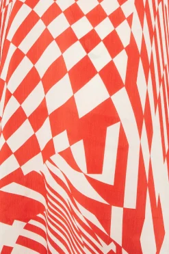 M&Co Womens M&Co Red & White Abstract Print High Neck Satin Blouse