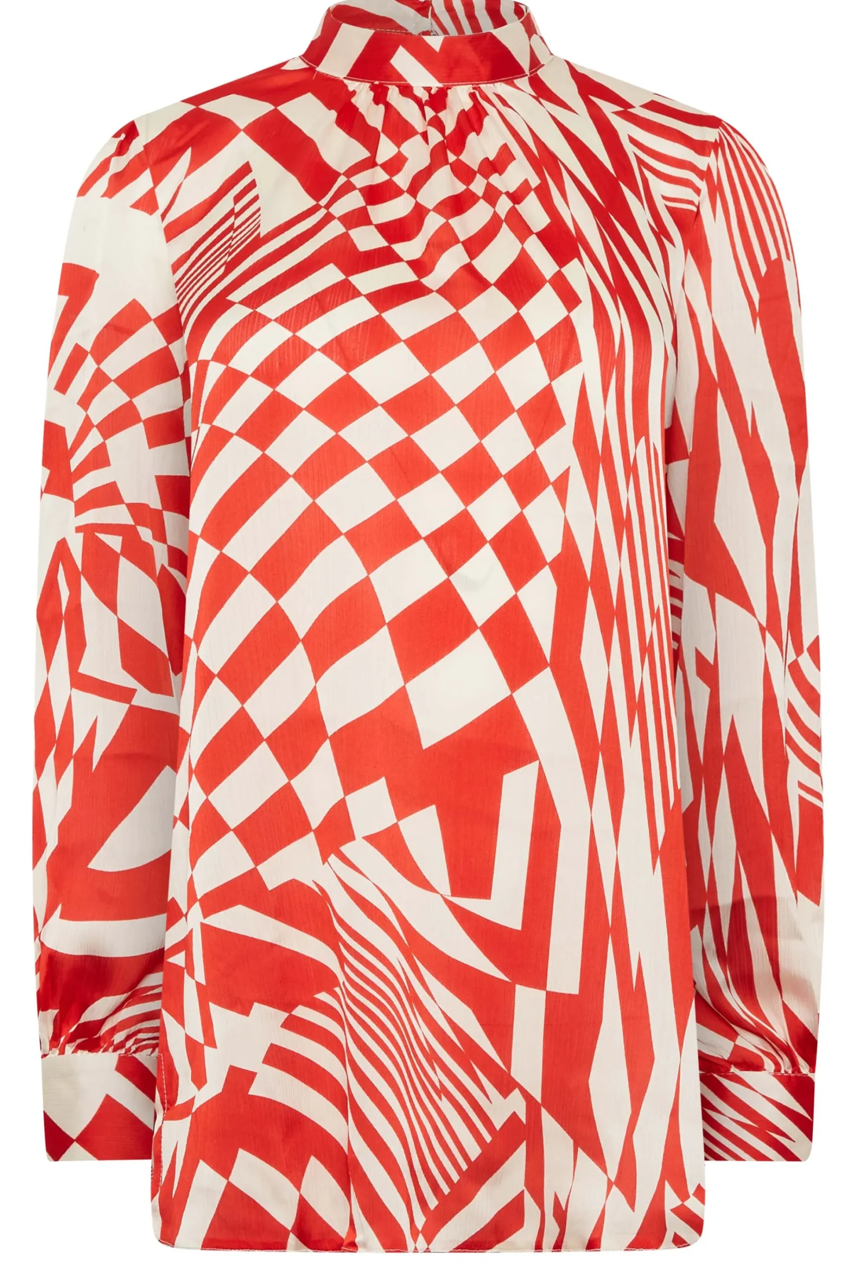 M&Co Womens M&Co Red & White Abstract Print High Neck Satin Blouse