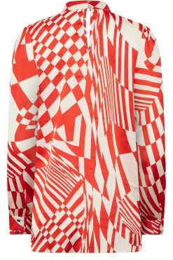 M&Co Womens M&Co Red & White Abstract Print High Neck Satin Blouse