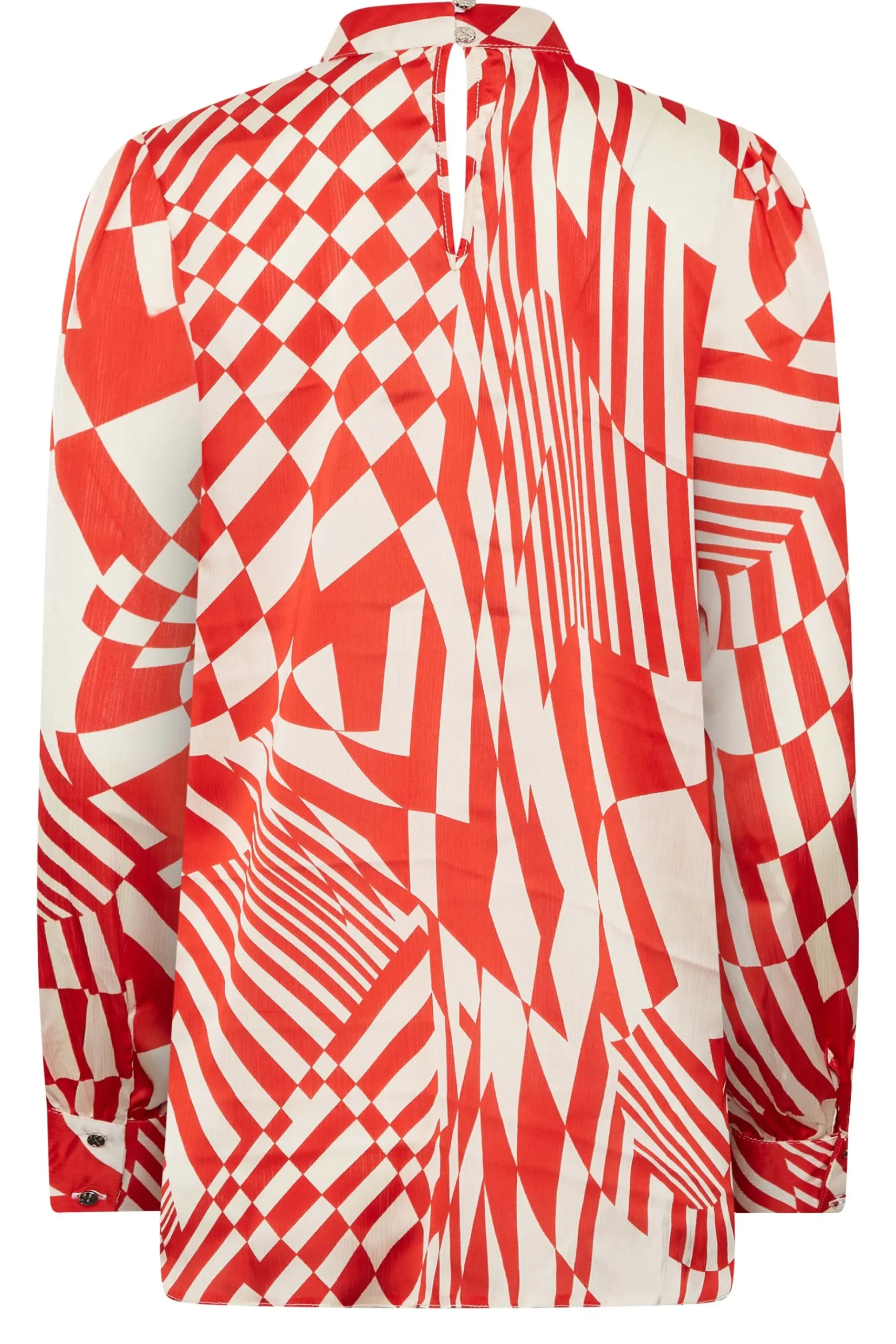 M&Co Womens M&Co Red & White Abstract Print High Neck Satin Blouse