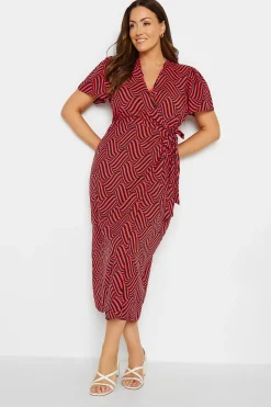M&Co Womens M&Co Red Abstract Stripe Wrap Dress