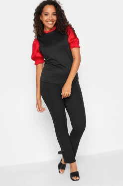 M&Co Womens M&Co Red Contrast Sleeve Blouse