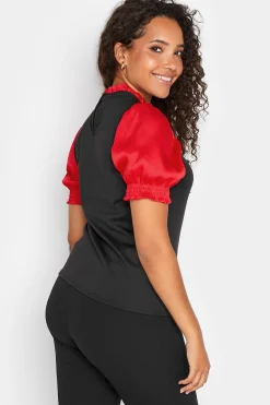 M&Co Womens M&Co Red Contrast Sleeve Blouse