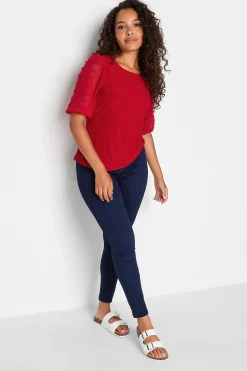 M&Co Womens M&Co Red Dobby Sleeve Blouse