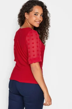 M&Co Womens M&Co Red Dobby Sleeve Blouse