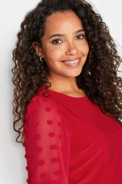 M&Co Womens M&Co Red Dobby Sleeve Blouse