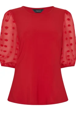 M&Co Womens M&Co Red Dobby Sleeve Blouse