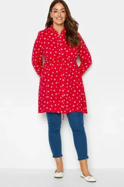 M&Co Womens M&Co Red Floral Print Tie Waist Tunic Shirt