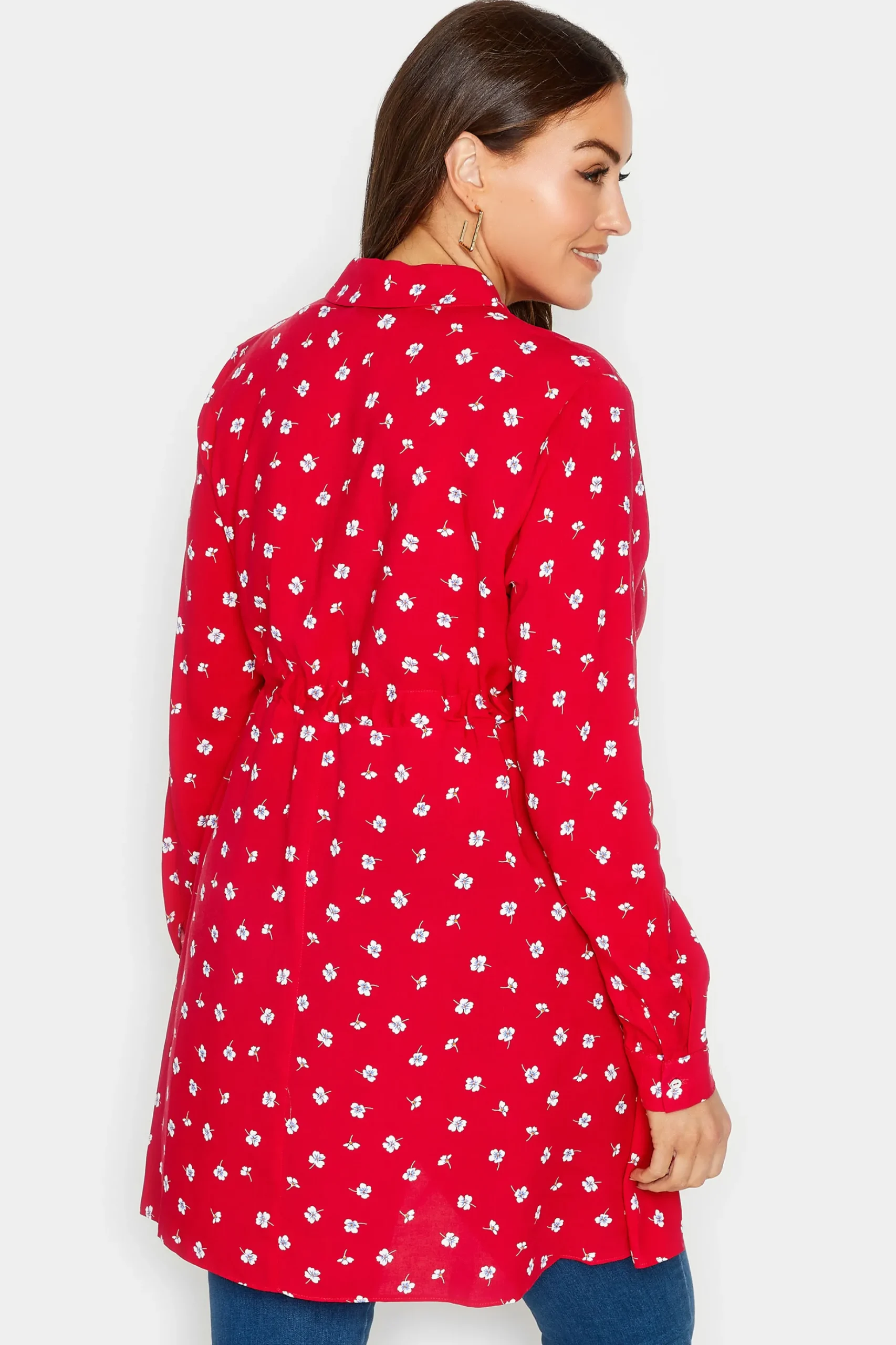 M&Co Womens M&Co Red Floral Print Tie Waist Tunic Shirt