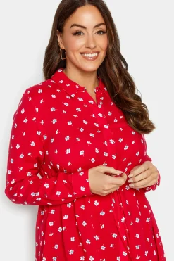 M&Co Womens M&Co Red Floral Print Tie Waist Tunic Shirt